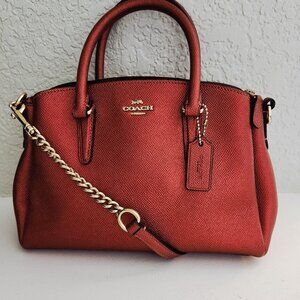 Like New Coach Sage Metallic Ruby Red Shoulder Bag Purse Satchel